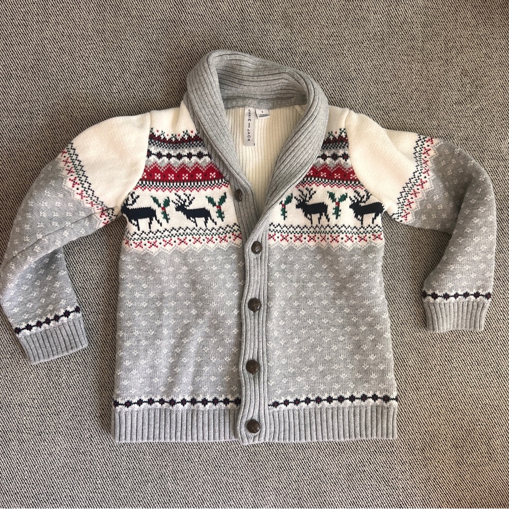 Janie and Jack Gray and White Nordic Sweater